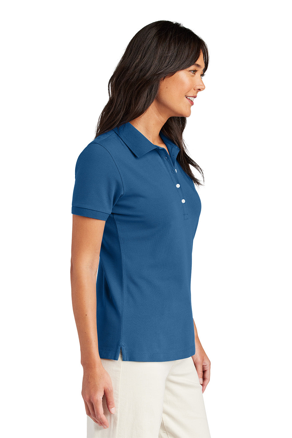 Brooks Brothers BB18201 Womens Pique Short Sleeve Polo Shirt Charter Blue Model Side