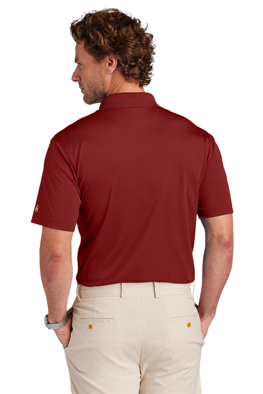 Brooks Brothers BB18220 Mens Performance Mesh Pique Short Sleeve Polo Shirt Rich Red Model Back