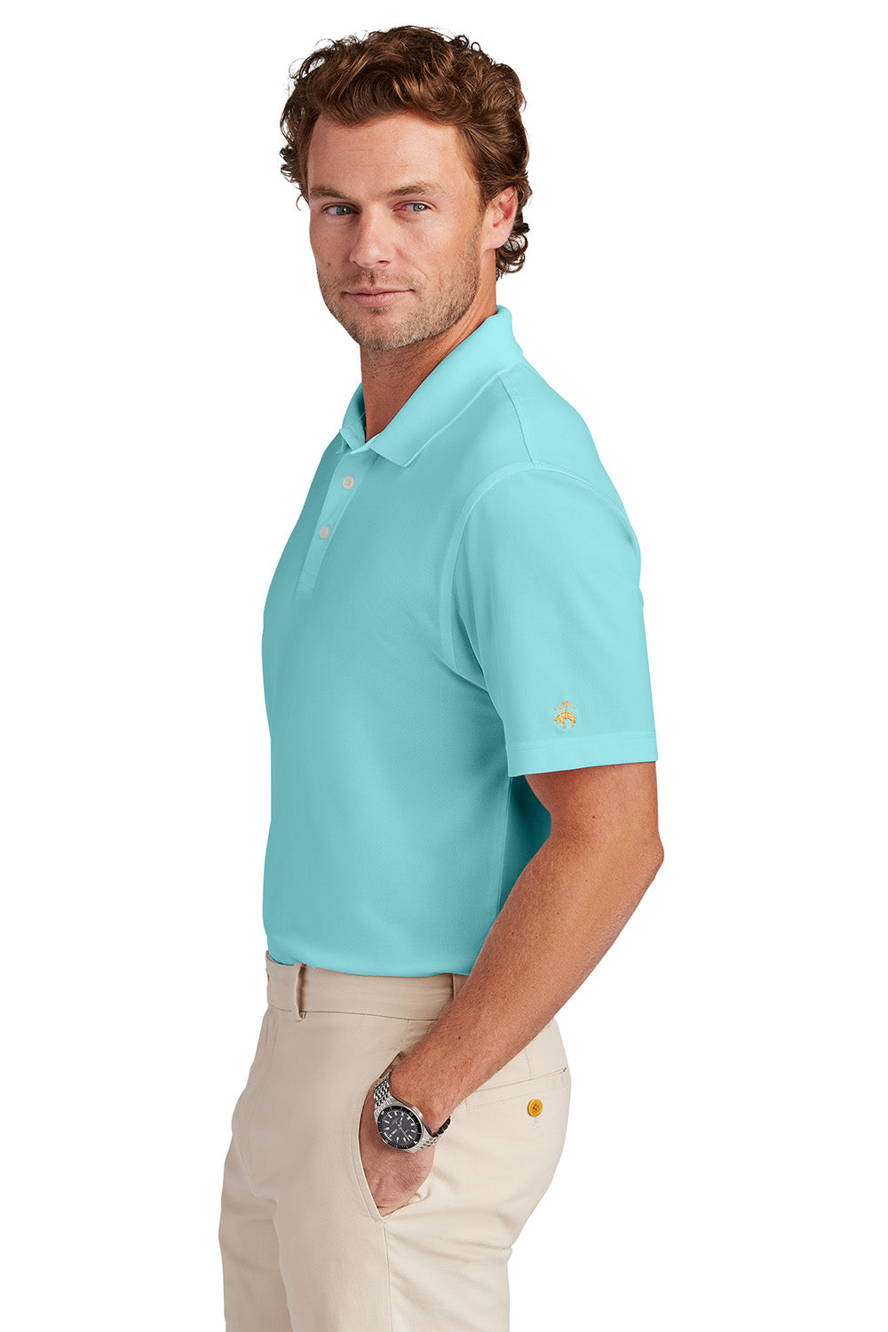 Brooks Brothers BB18220 Mens Performance Mesh Pique Short Sleeve Polo Shirt Soft Mint Model Side