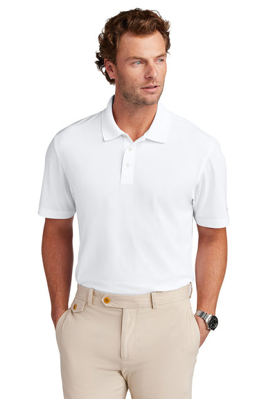 Brooks Brothers BB18220 Mens Performance Mesh Pique Short Sleeve Polo Shirt White Model Front