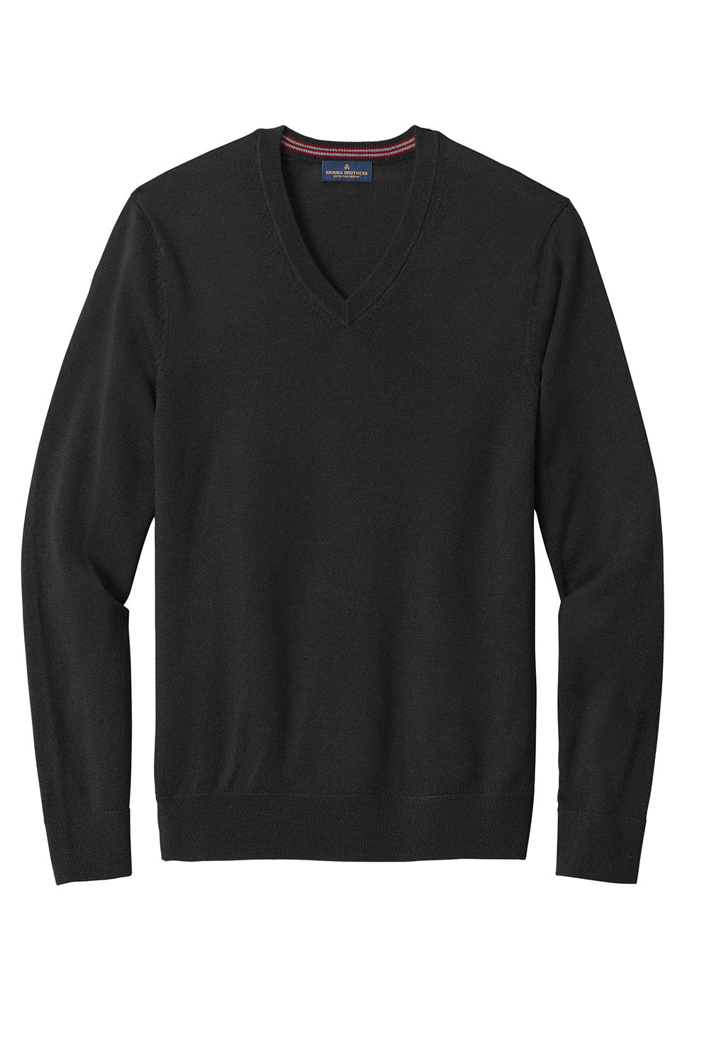 Brooks Brothers BB18410 Mens Merino Long Sleeve V-Neck Sweater Deep Black Flat Front