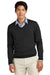 Brooks Brothers BB18410 Mens Merino Long Sleeve V-Neck Sweater Deep Black Model Front