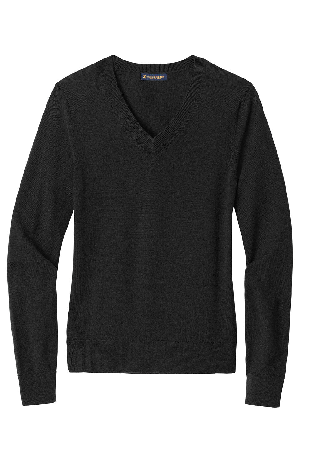 Brooks Brothers BB18411 Womens Merino Long Sleeve V-Neck Sweater Deep Black Flat Front