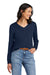 Brooks Brothers BB18411 Womens Merino Long Sleeve V-Neck Sweater Navy Blue Blazer Model Front