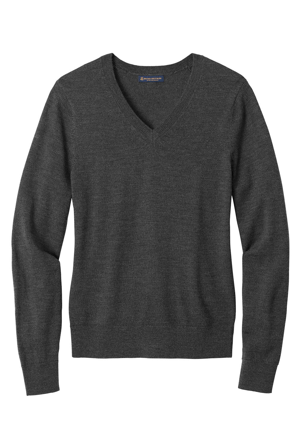 Brooks Brothers BB18411 Womens Merino Long Sleeve V-Neck Sweater Heather Windsor Grey Flat Front