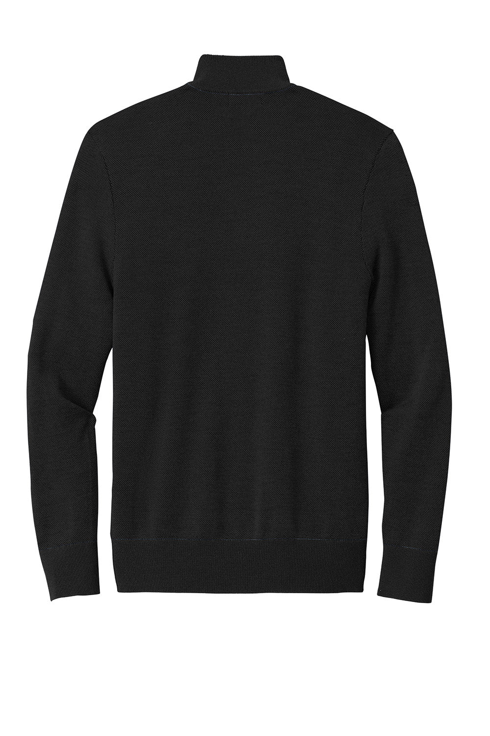 Brooks Brothers BB18412 Mens Merino Birdseye Long Sleeve 1/4 Zip Sweater Deep Black Flat Back