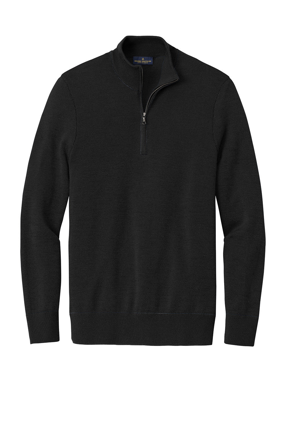 Brooks Brothers BB18412 Mens Merino Birdseye Long Sleeve 1/4 Zip Sweater Deep Black Flat Front