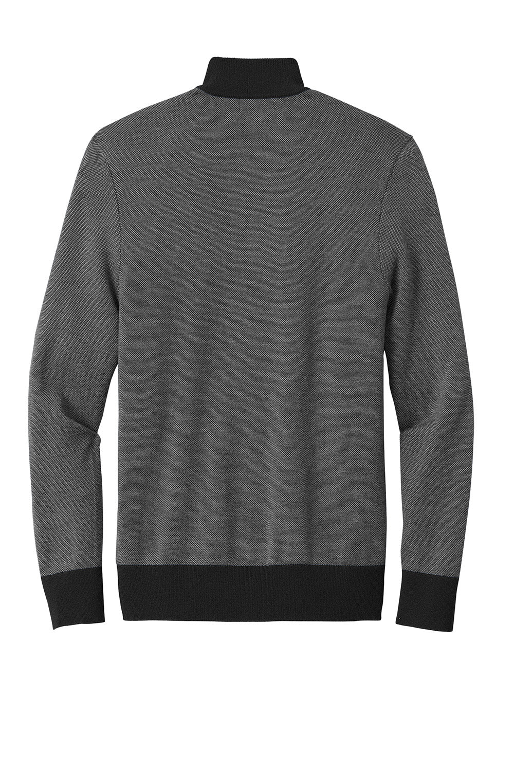 Brooks Brothers BB18412 Mens Merino Birdseye Long Sleeve 1/4 Zip Sweater Deep Black/Shadow Grey Flat Back