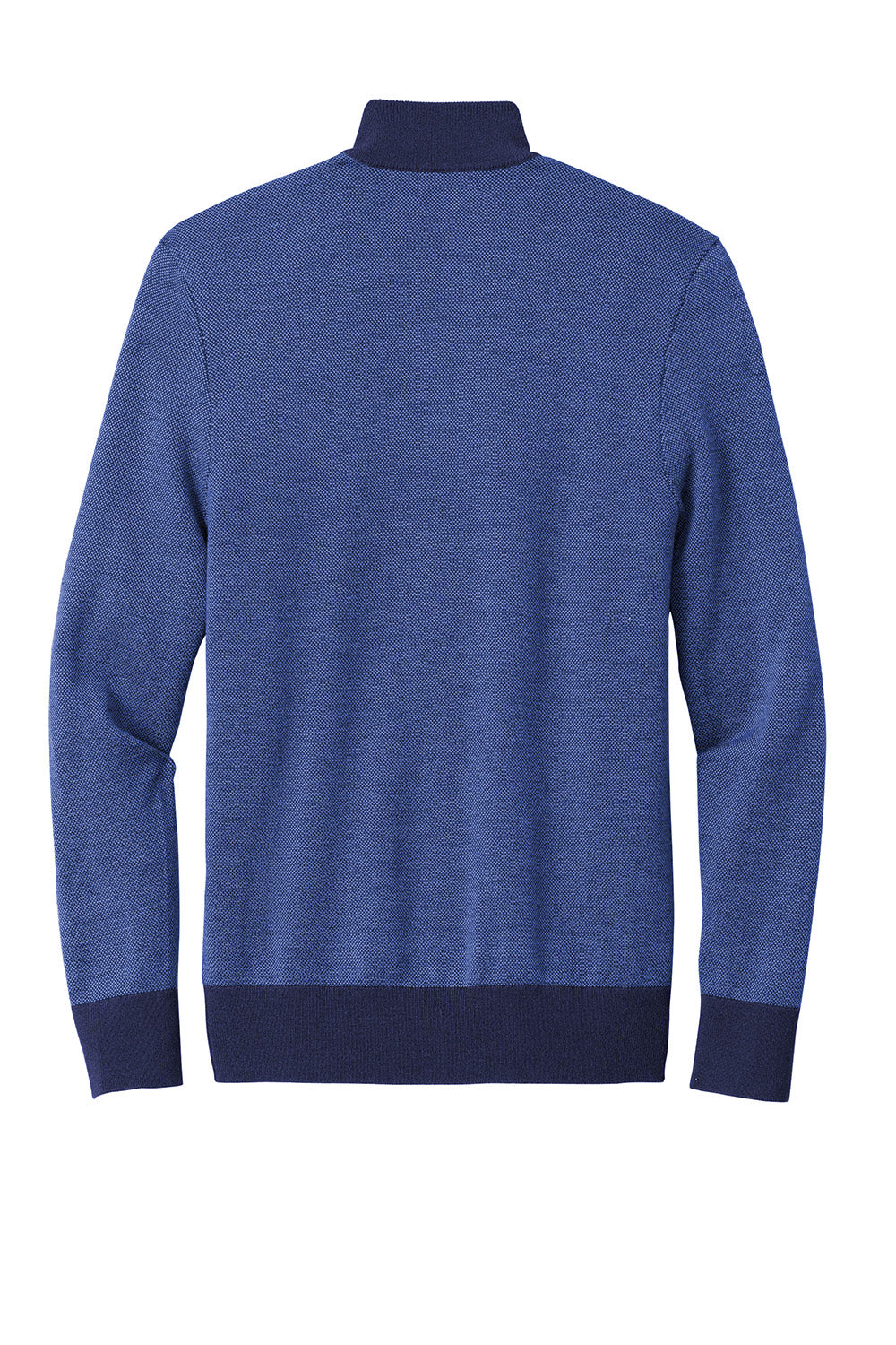 Brooks Brothers BB18412 Mens Merino Birdseye Long Sleeve 1/4 Zip Sweater Navy Blue/Compass Blue Flat Back