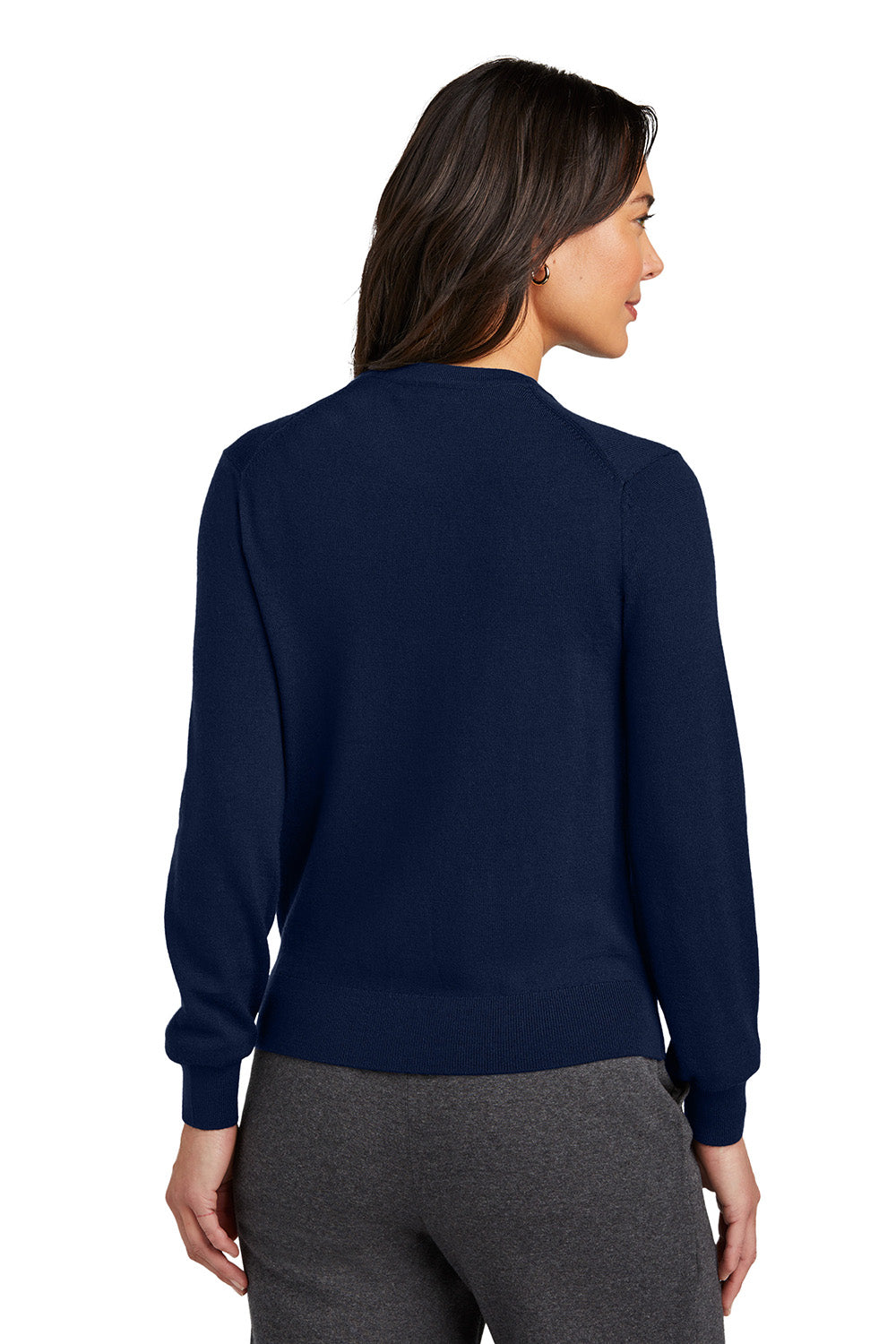 Brooks Brothers BB18413 Womens Merino Long Sleeve Cardigan Sweater Navy Blue Blazer Model Back