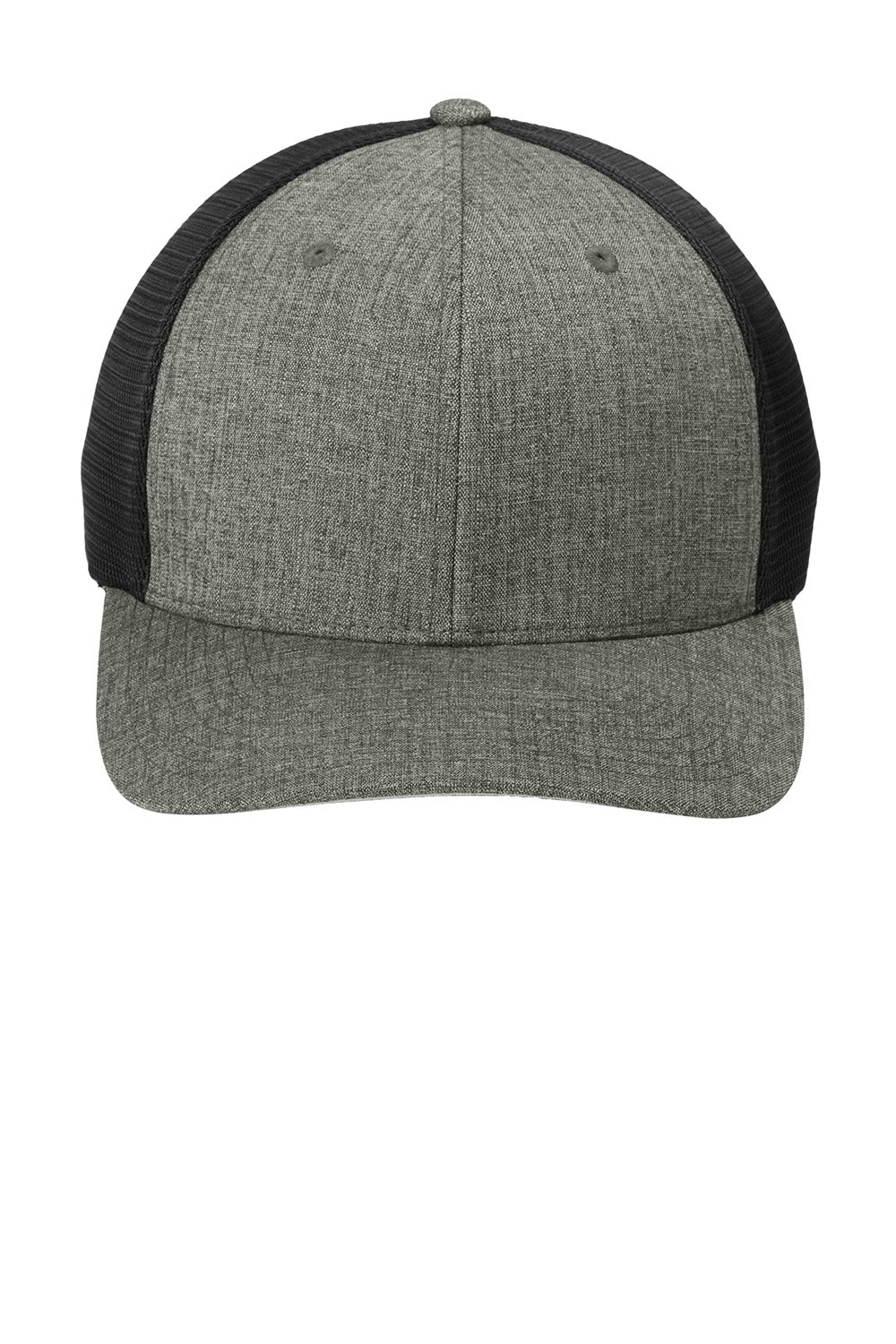 Port Authority C110 Mens Mesh Flexfit Hat Heather Graphite Grey/Black Flat Front