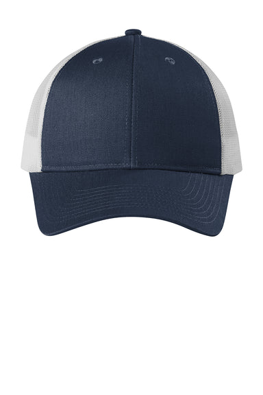 Port Authority C112LP Low Profile Snapback Trucker Hat Heather Dress Navy Blue/Silver Grey Mist Flat Front