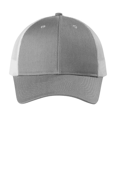 Port Authority C112LP Low Profile Snapback Trucker Hat Heather Grey/White Flat Front