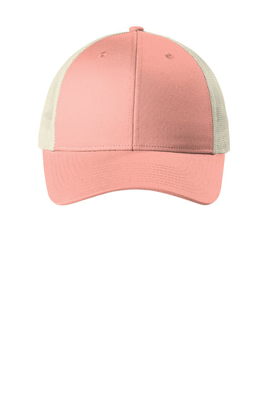 Port Authority C112LP Low Profile Snapback Trucker Hat Soft Coral Pink/Ecru Flat Front