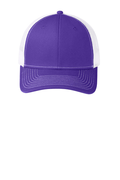 Port Authority C112 Mens Adjustable Trucker Hat Purple/White Flat Front