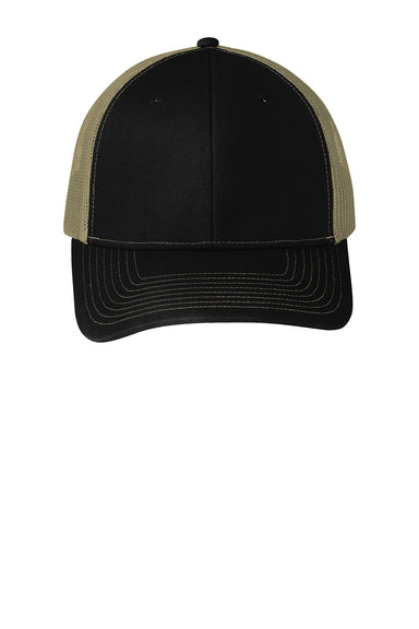 Port Authority C112 Adjustable Trucker Hat Black/Tan  Flat Front