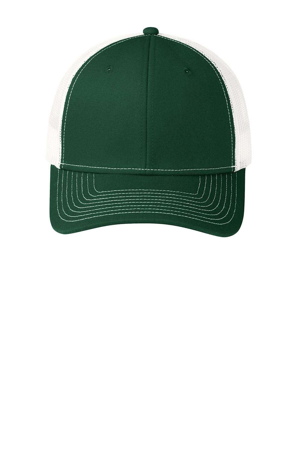 Port Authority C112 Adjustable Trucker Hat Dark Green/White Flat Front