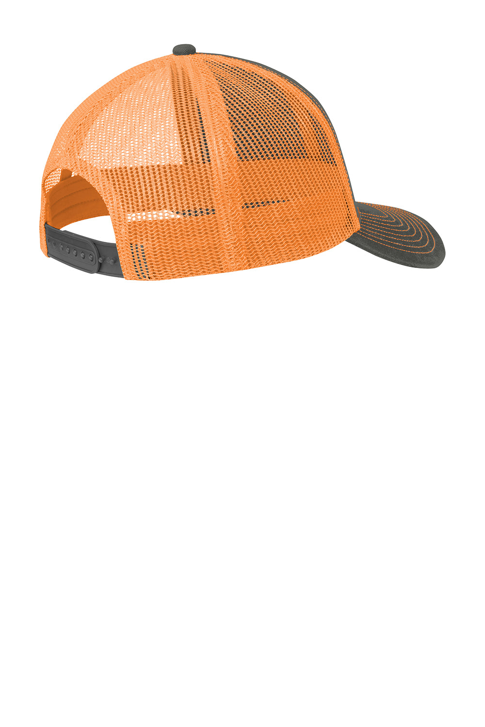 Port Authority C112 Adjustable Trucker Hat Steel Grey/Neon Orange Flat Back