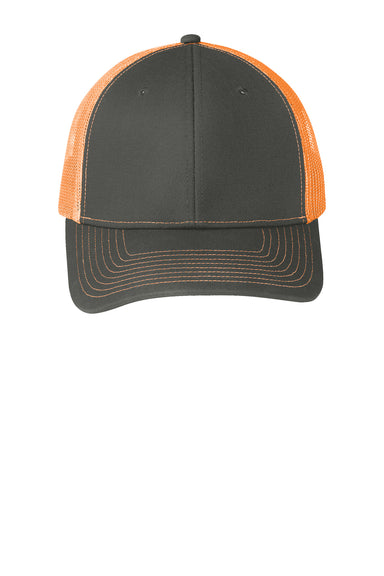 Port Authority C112 Adjustable Trucker Hat Steel Grey/Neon Orange Flat Front