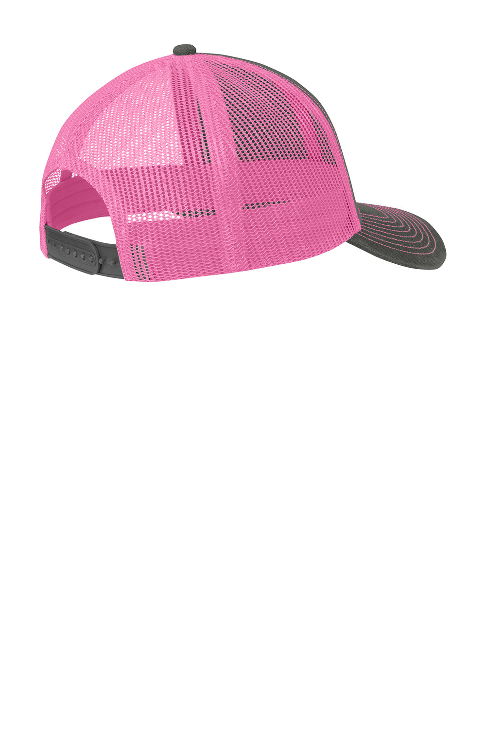 Port Authority C112 Adjustable Trucker Hat Steel Grey/Neon Pink Flat Back