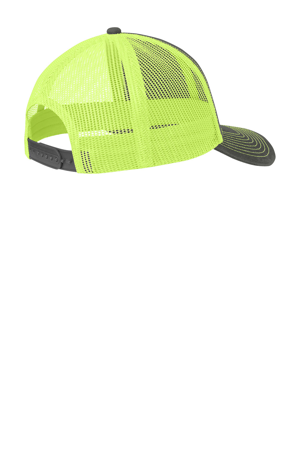 Port Authority C112 Adjustable Trucker Hat Steel Grey/Neon Yellow Flat Back