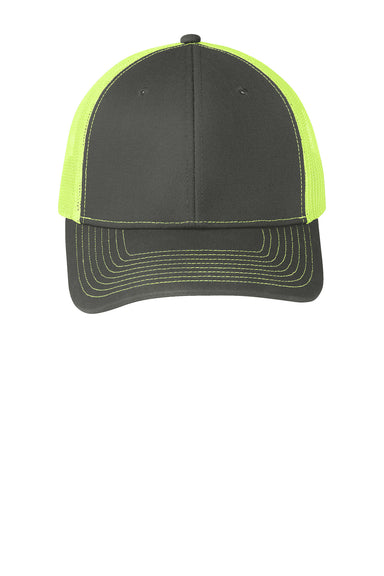 Port Authority C112 Adjustable Trucker Hat Steel Grey/Neon Yellow Flat Front