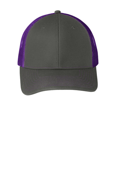 Port Authority C112 Adjustable Trucker Hat Steel Grey/Purple Flat Front