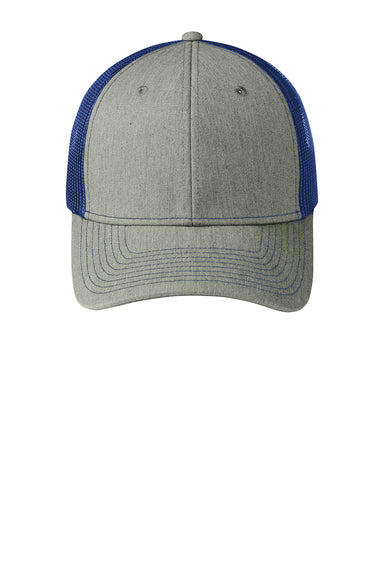 Port Authority C112 Adjustable Trucker Hat Heather Grey/Patriot Blue Flat Front