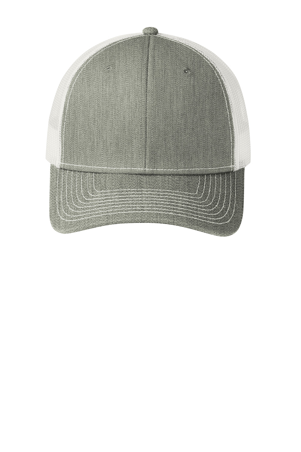 Port Authority C112 Adjustable Trucker Hat Heather Grey/White Flat Front