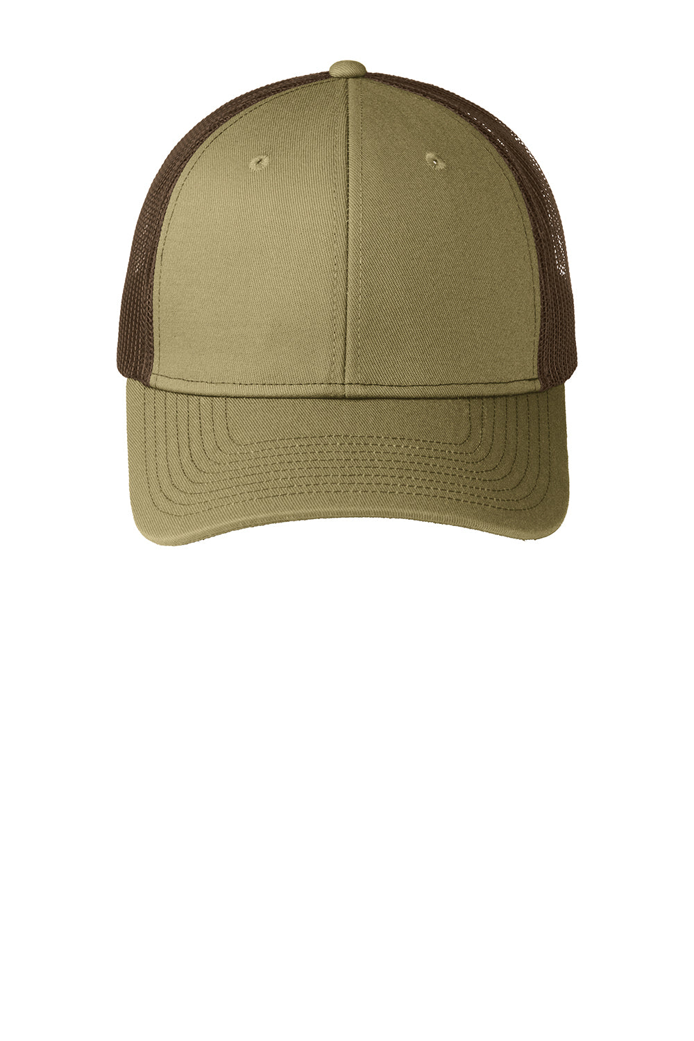 Port Authority C112 Adjustable Trucker Hat True Khaki/Coffee Brown Flat Front