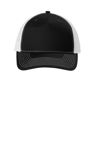 Port Authority C115 Snapback Trucker Hat Black/White Flat Front