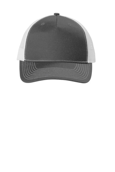 Port Authority C115 Snapback Trucker Hat Steel Grey/White Flat Front