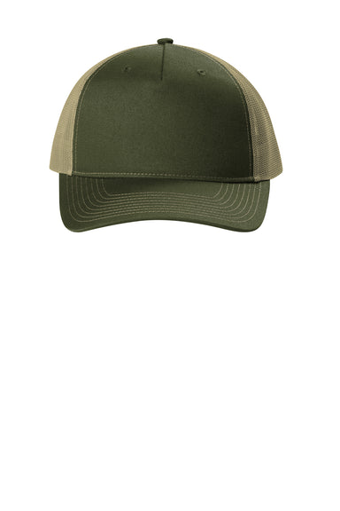 Port Authority C115 Snapback Trucker Hat Olive Drab Green/Tan Flat Front