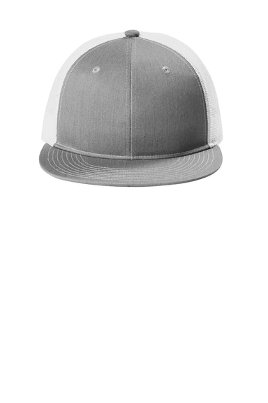 Port Authority C117 Snapback Flat Bill Trucker Hat Heather Grey/White Flat Front