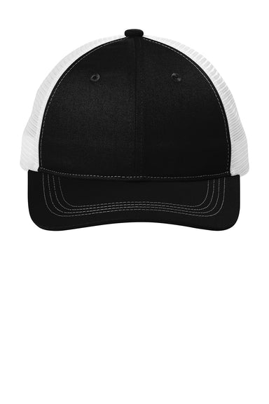 Port Authority C119 Snapback Trucker Hat Black/White Flat Front