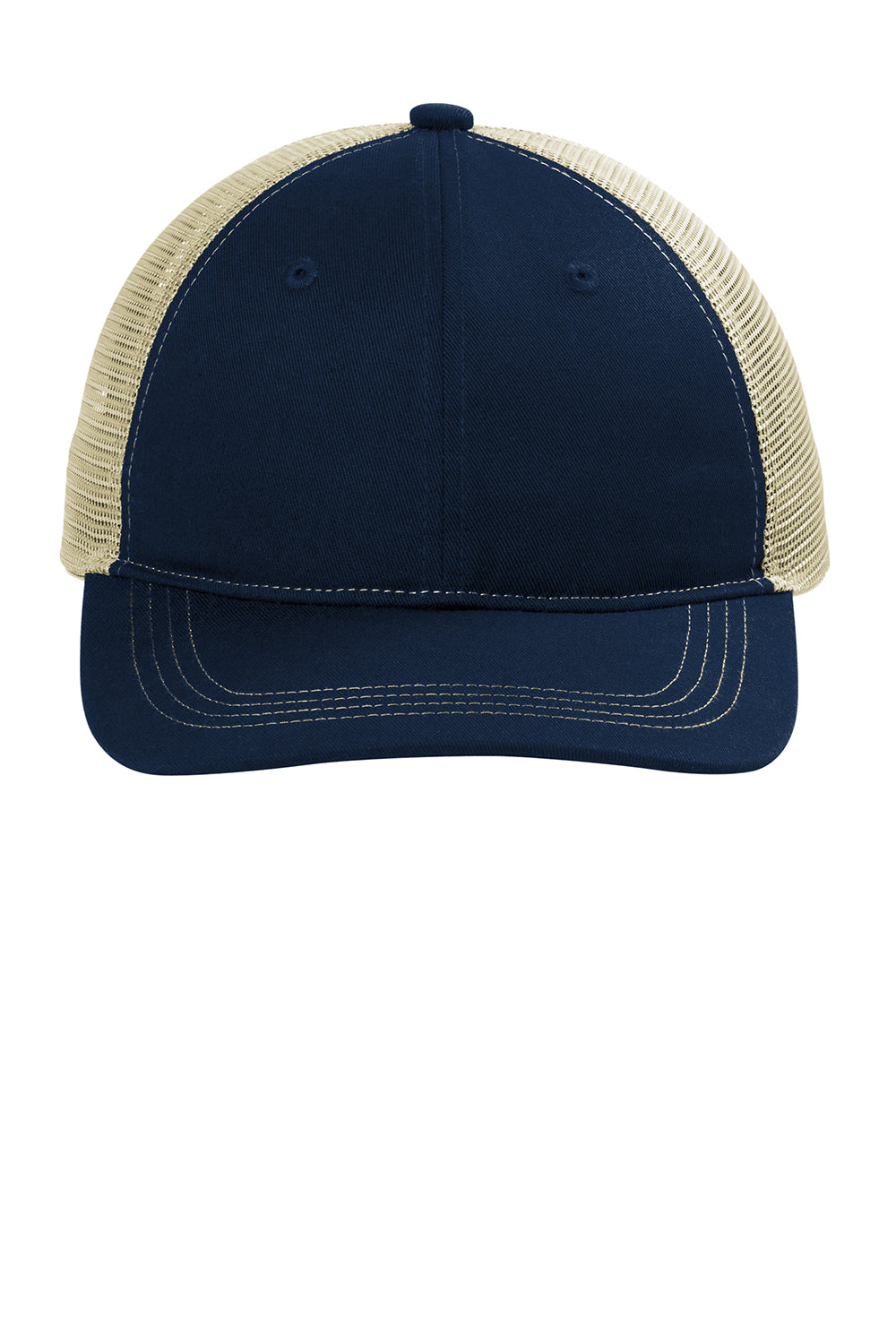 Port Authority C119 Snapback Trucker Hat True Navy Blue/Tan Flat Front