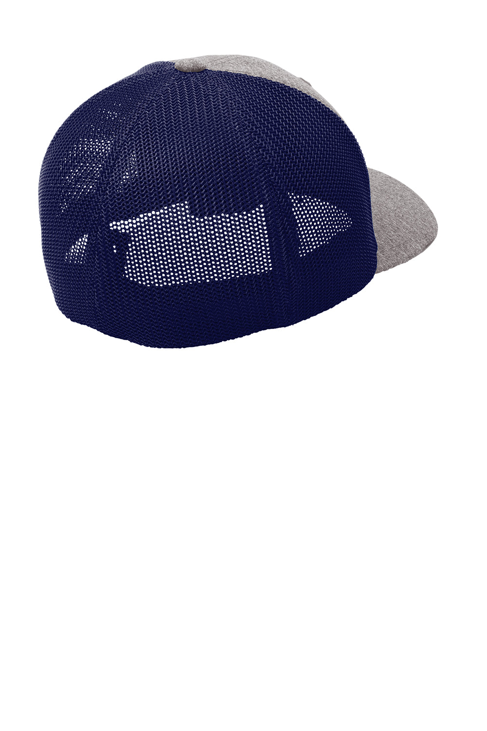 Port Authority C302 Mens Melange Mesh Back Flexfit Trucker Hat True Navy Blue/Heather Grey Flat Back