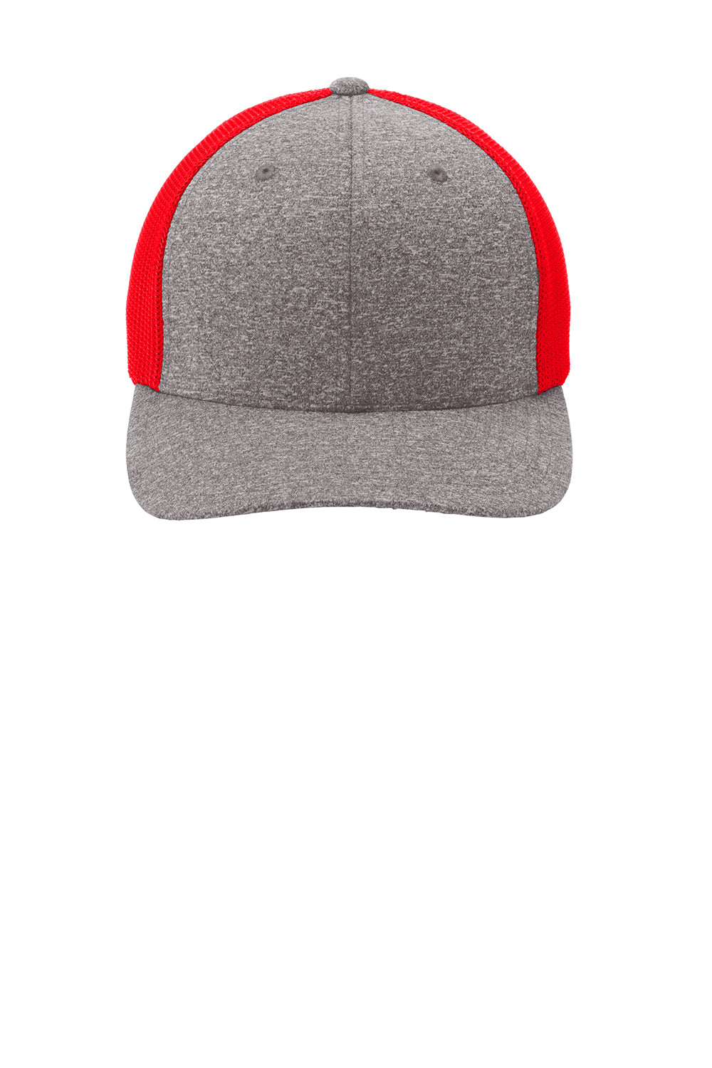 Port Authority C302 Mens Melange Mesh Back Flexfit Trucker Hat True Red/Heather Grey Flat Front