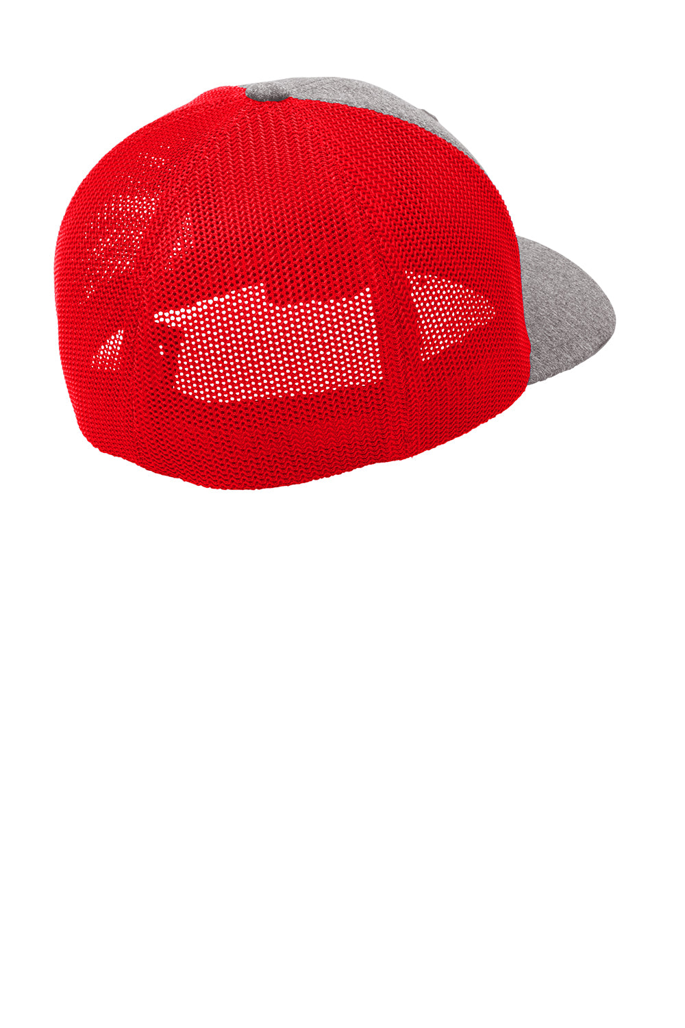 Port Authority C302 Mens Melange Mesh Back Flexfit Trucker Hat True Red/Heather Grey Flat Back