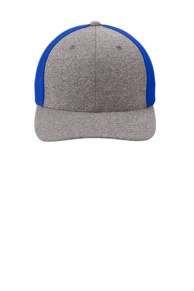 Port Authority C302 Mens Melange Mesh Back Flexfit Trucker Hat True Royal Blue/Heather Grey Flat Front