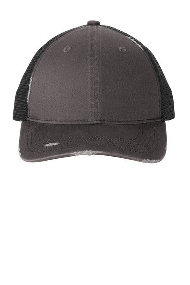 Port Authority C600 Distressed Mesh Back Adjustable Hat Steel Grey/Black Flat Front