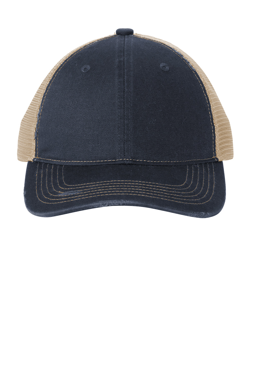 Port Authority C600 Distressed Mesh Back Adjustable Hat River Navy Blue/Khaki Flat Front