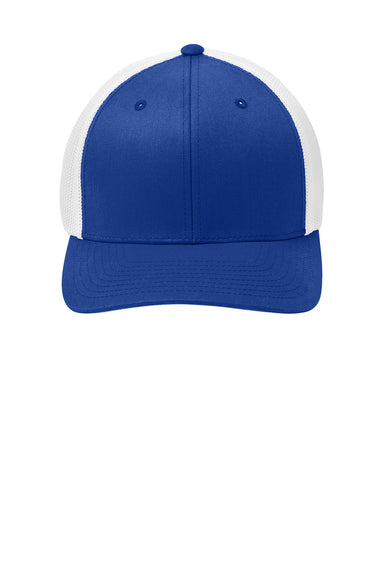 Port Authority C812 Mens Stretch Fit Hat True Royal Blue/White Flat Front