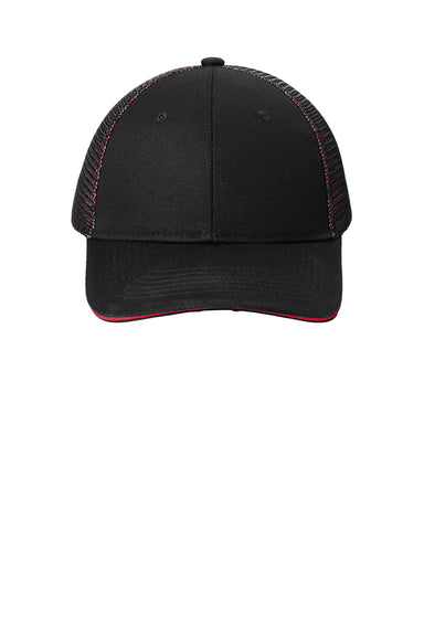 Port Authority C818 Adjustable Hat Black/Red Flat Front