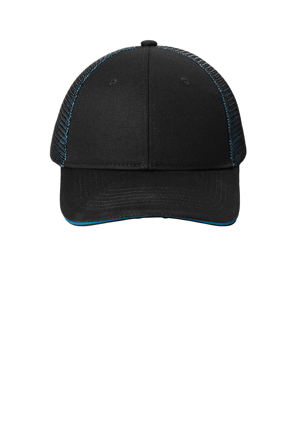 Port Authority C818 Adjustable Hat Black/Shock Blue Flat Front