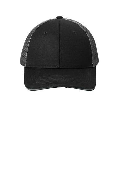 Port Authority C818 Adjustable Hat Black/Silver Grey Flat Front