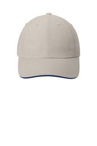 Port Authority C852 Cool Max Moisture Wicking Adjustable Hat Beige/Navy Blue Flat Front