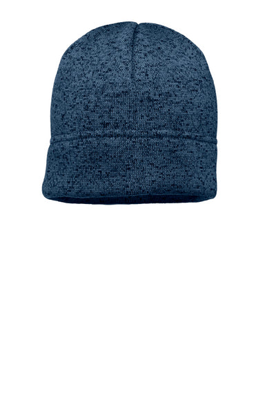 Port Authority C917 Mens Heathered Knit Beanie Heather Lagoon Blue/Black Flat Front