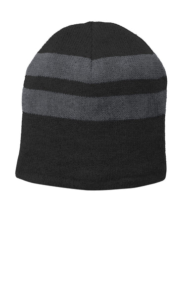 Port & Company C922 Mens Fleece Lined Striped Beanie Black/Athletic Oxford Grey Flat Front