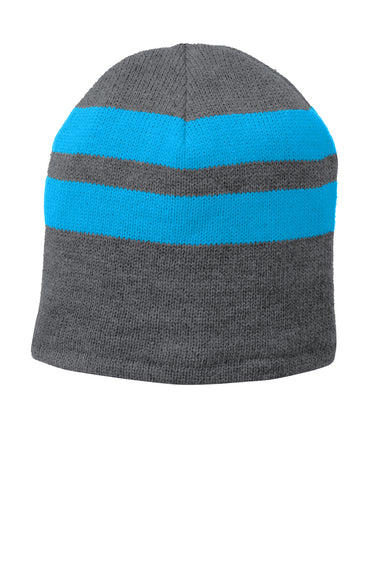 Port & Company C922 Mens Fleece Lined Striped Beanie Athletic Oxford Grey/Neon Blue Flat Front